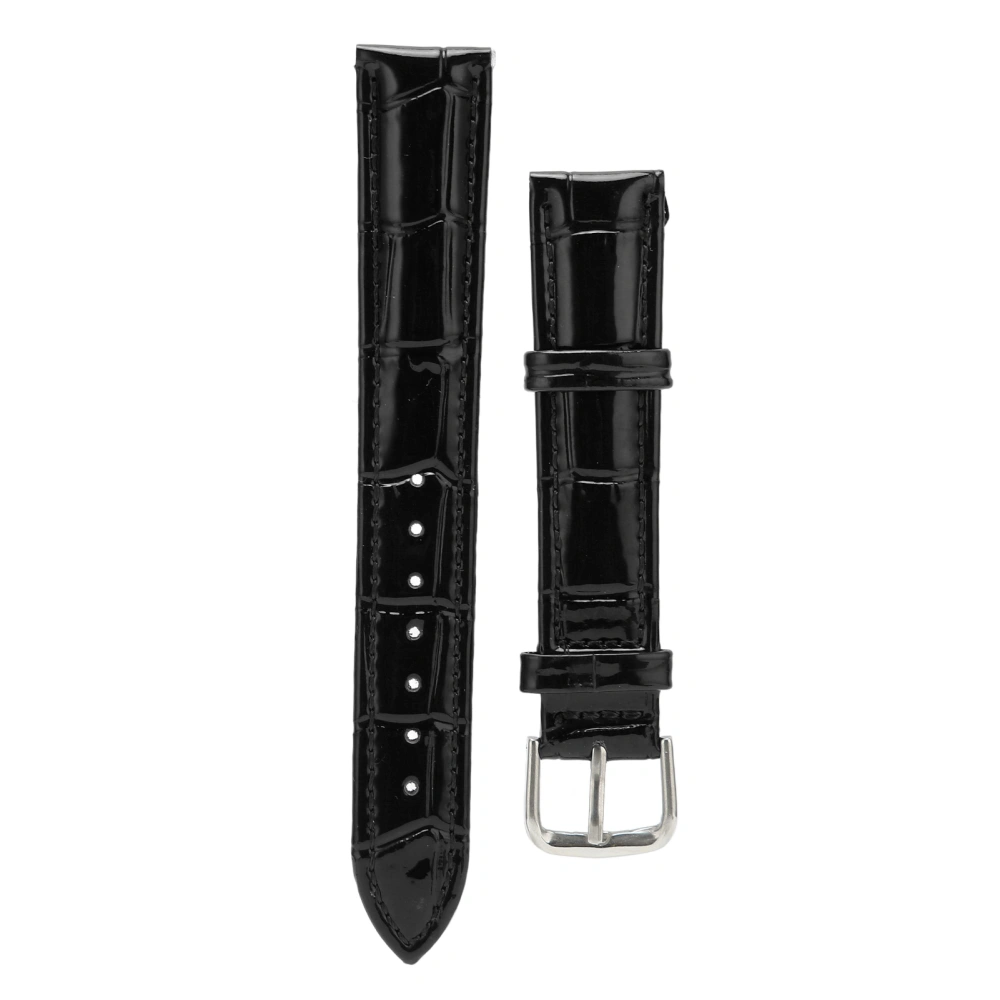 Watch Band PU Leather Alloy Pin Buckle Sweatproof Soft Breathable Replacement WatchbandBlack