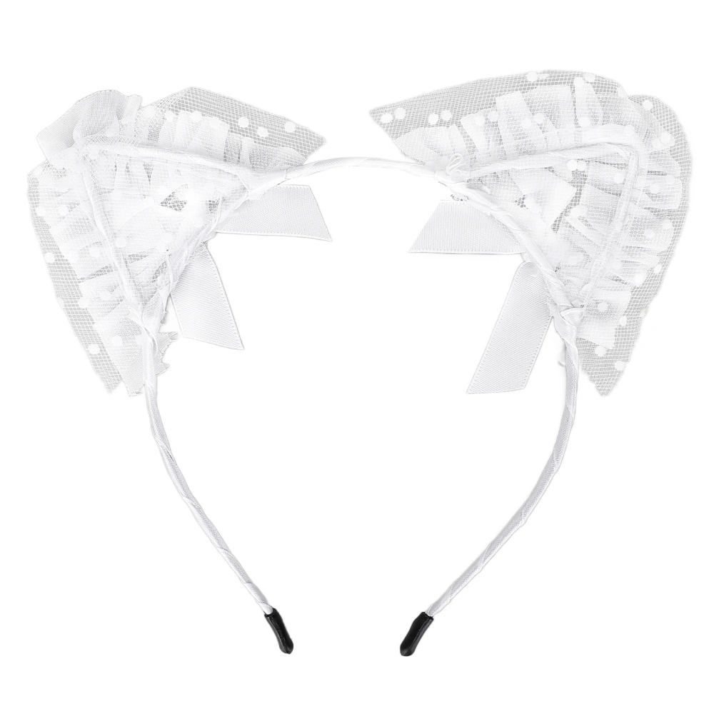 White Cat Ears Hair Band Cute Gauze Bowknot Exquisite Girls Hair Band Cosplay Accessories for Halloween