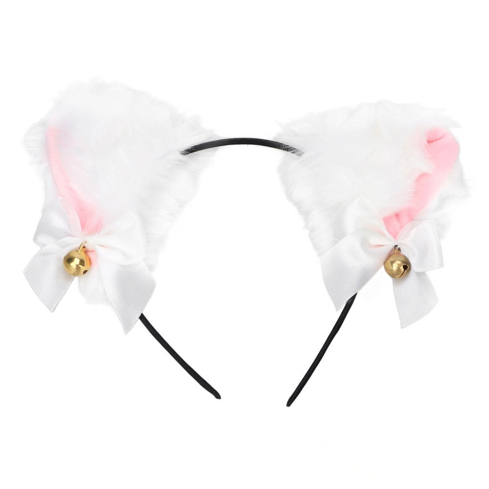 Fluffy Cat Ears Headband Cute Plush Hair Band with Bell for Halloween Cosplay Costume PartyWhite