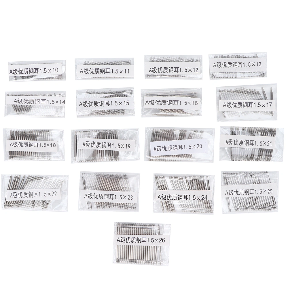 340Pcs Watch Pins 1.5mm Stainless Steel Various Sizes Large Quantities Firm Durable Spring Bar Tool for Repair Straps