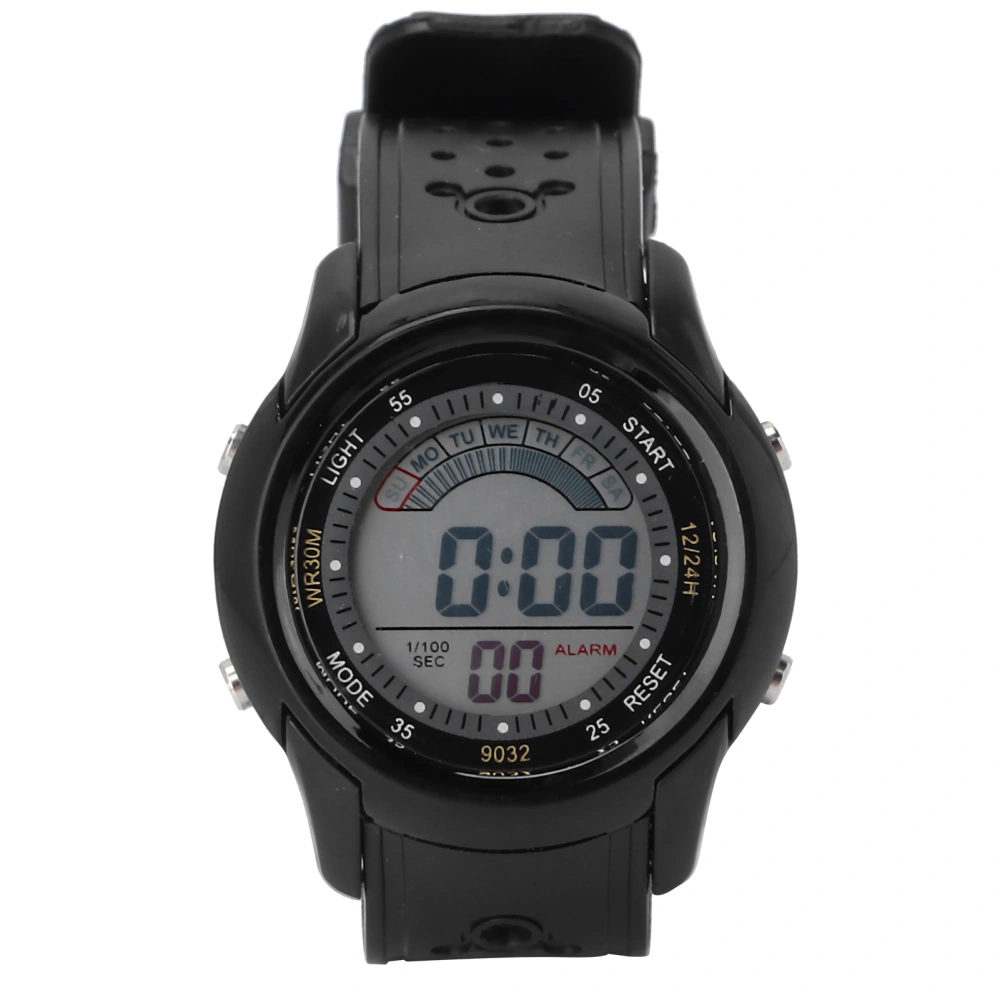 Digital Sports Watch Fashionable Waterproof Stopwatch Alarm Electronic Watch Black