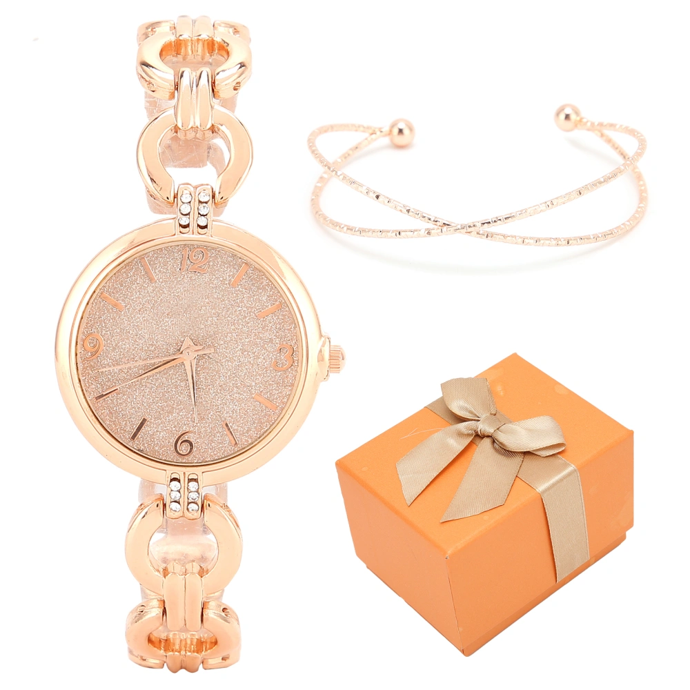 Women Girl Watch Bracelet Set Alloy Elegant Birthday Quartz Watch Jewelry Bracelet Set Rose Gold