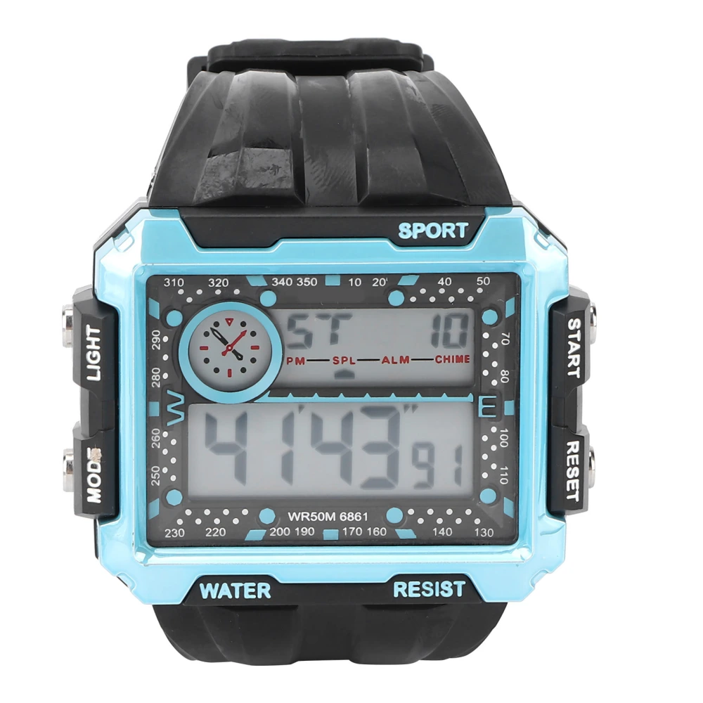 Men's Electronic Watch Night Light Waterproof Large Dial Dual Time Digital Sports WatchBlack Blue