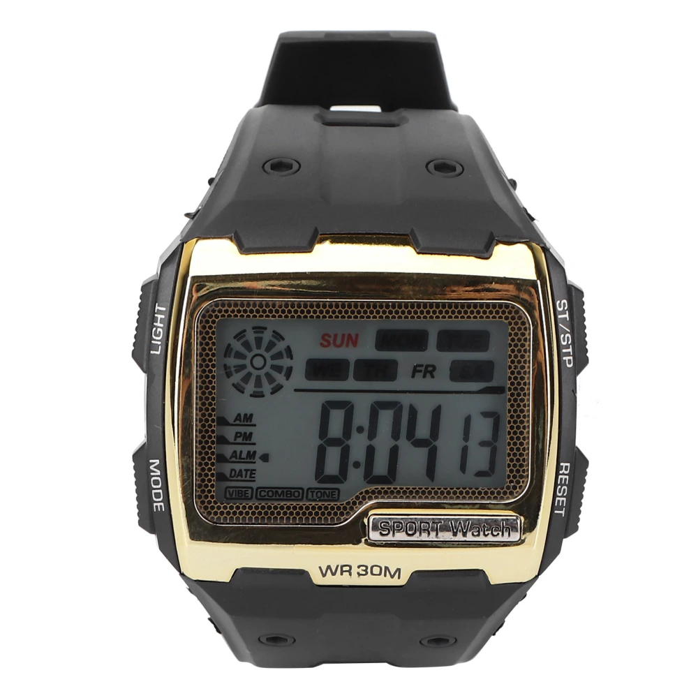 Digital Sports Watch Large Dial Night Light Waterproof Dual Time Outdoor Electronic WatchGolden