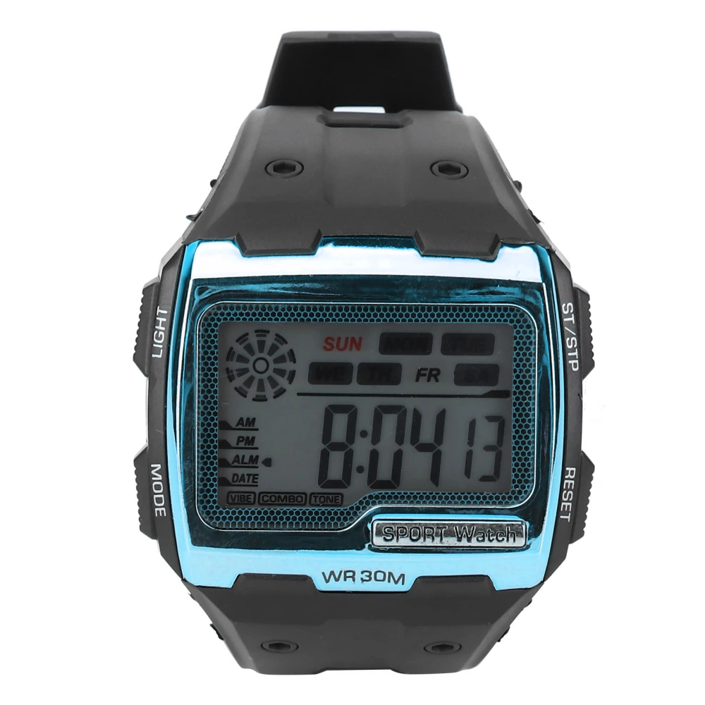 Digital Sports Watch Large Dial Night Light Waterproof Dual Time Outdoor Electronic WatchBlue