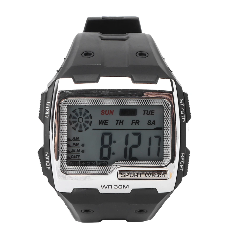 Digital Sports Watch Large Dial Night Light Waterproof Dual Time Outdoor Electronic WatchSilver