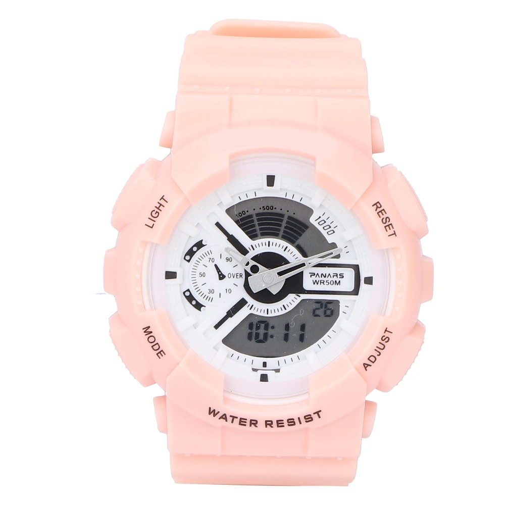 Students Electronic Watch Waterproof EL Light Dual Time Modes Digital Sports WatchPink