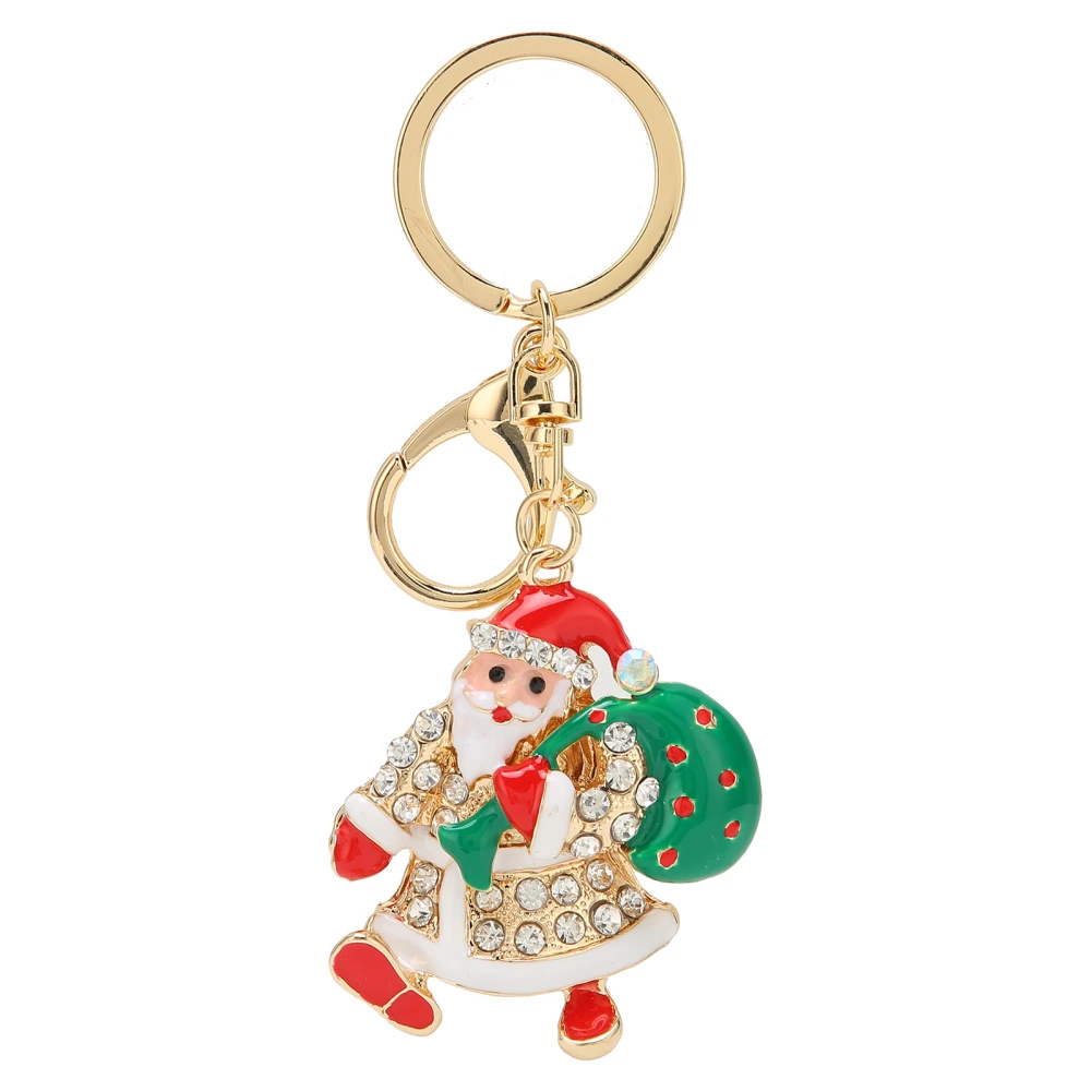 Santa Claus Key Ring Chain Alloy Rhinestone Christmas Car Key Ring Pendant Gifts