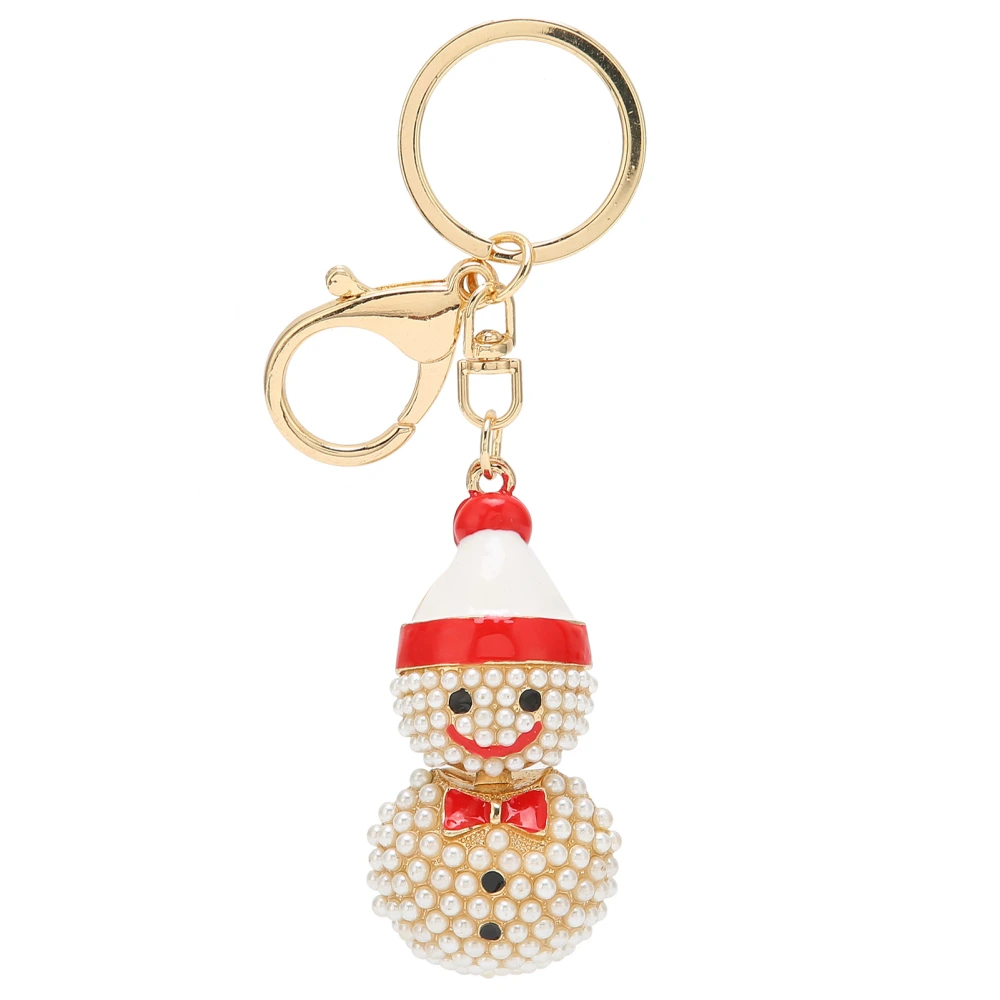 Cute Cartoon Imitation Pearl Snowman Keychain Christmas Crafts Key Ring Bag Decoration