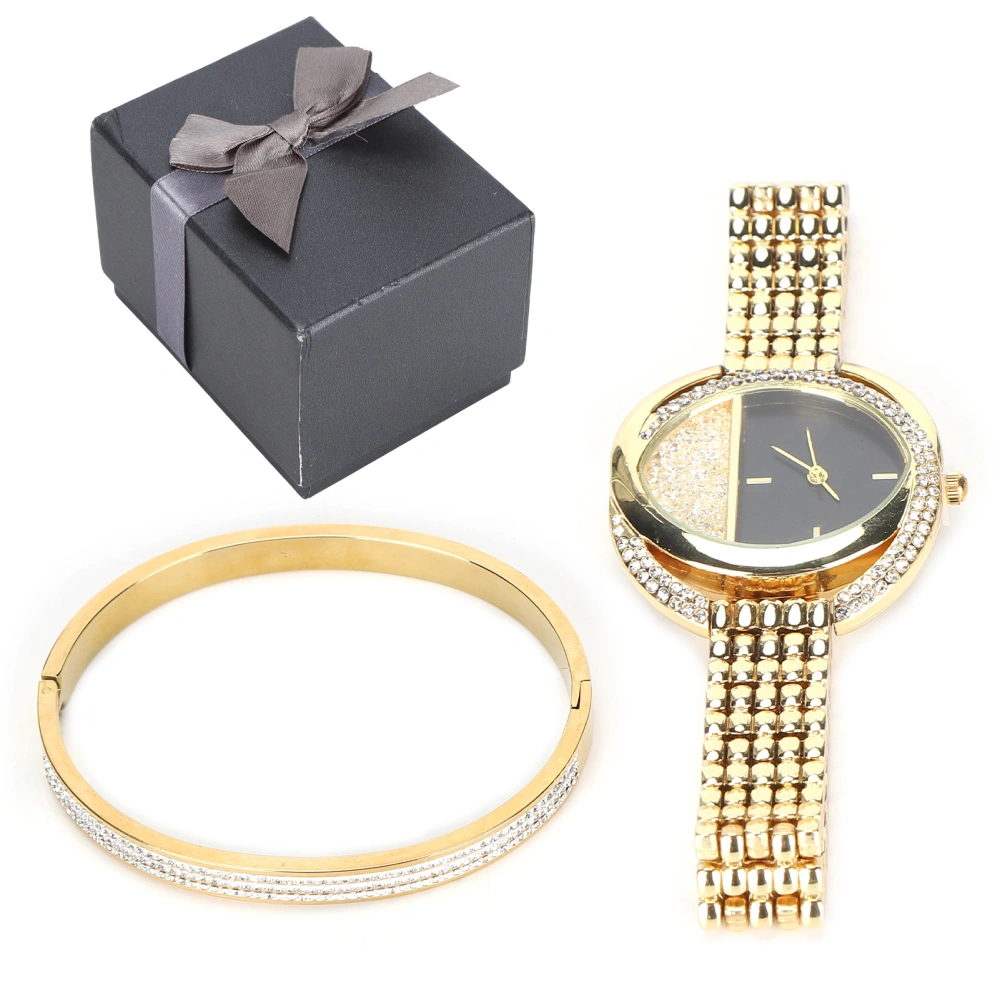 Women Jewelry Set Quartz Movement Watch Titanium Steel Bracelet Jewelry Set Anniversary GiftGold