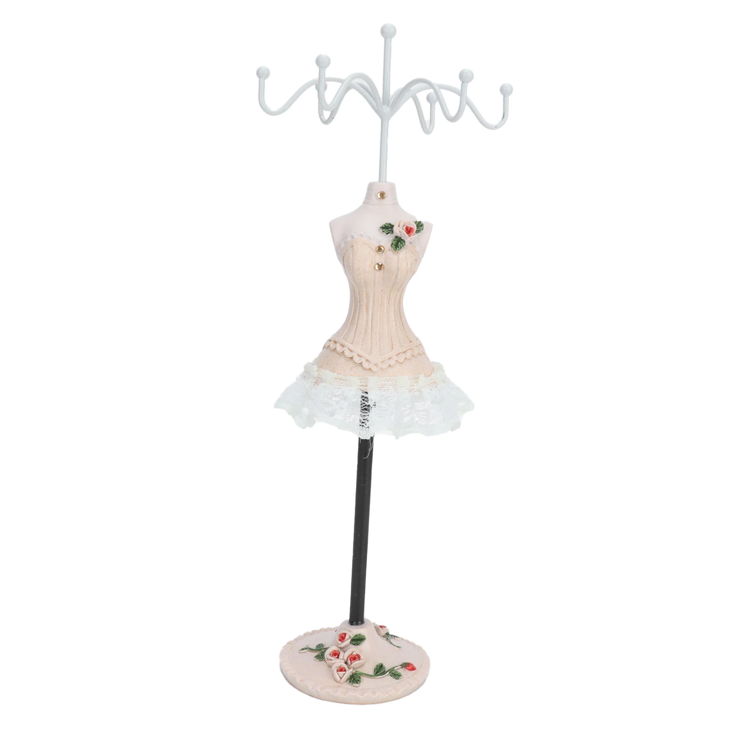 Jewelry Stand Display Earrings Necklace Storage Polyresin Doll Holder with Rotatable BracketChampagne 4