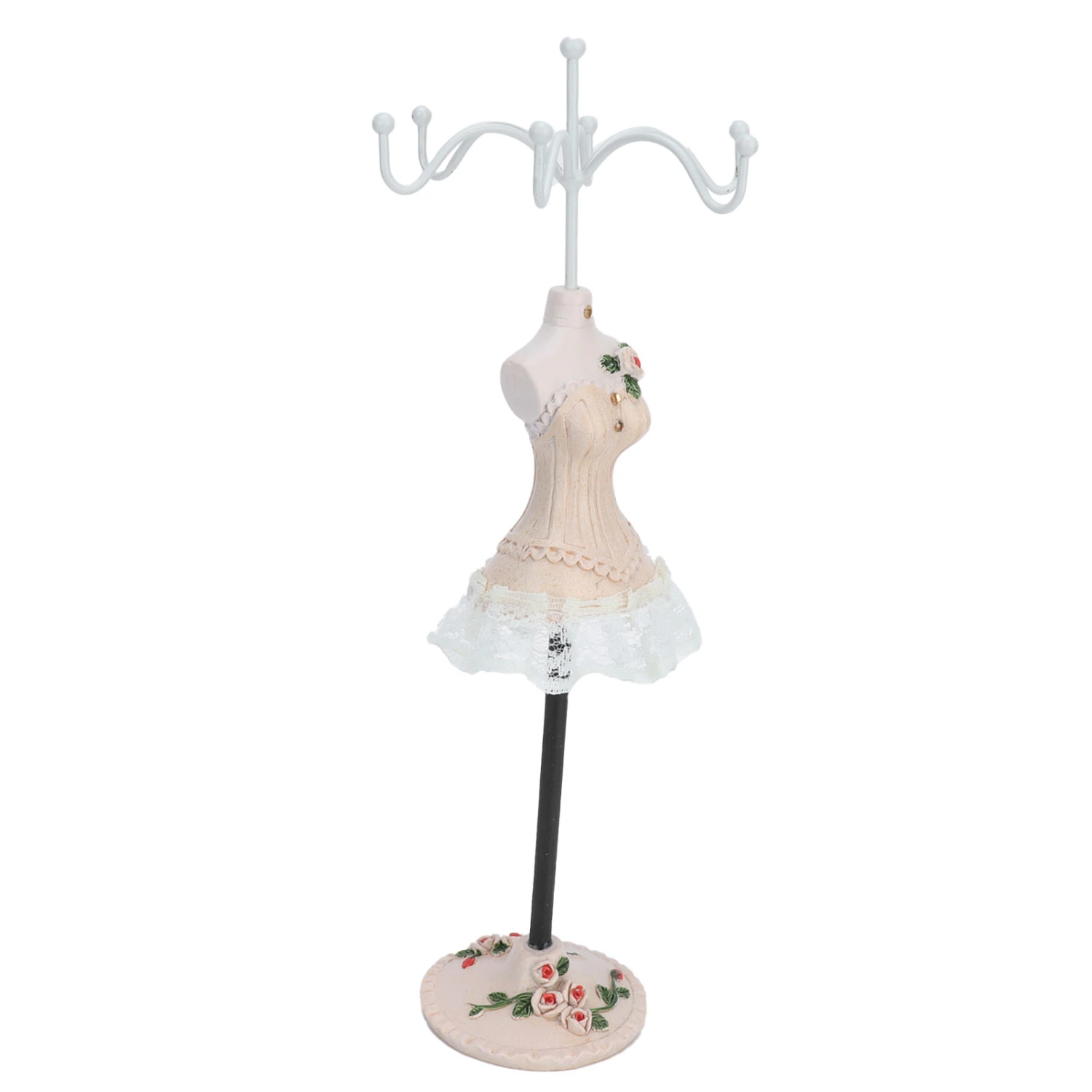 Jewelry Stand Display Earrings Necklace Storage Polyresin Doll Holder with Rotatable BracketChampagne 4