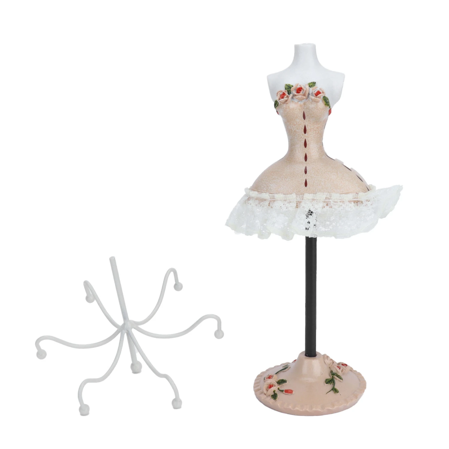 Jewelry Stand Display Earrings Necklace Storage Polyresin Doll Holder with Rotatable BracketChampagne 3
