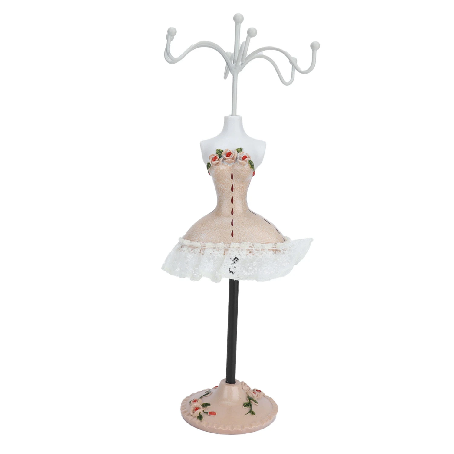 Jewelry Stand Display Earrings Necklace Storage Polyresin Doll Holder with Rotatable BracketChampagne 3