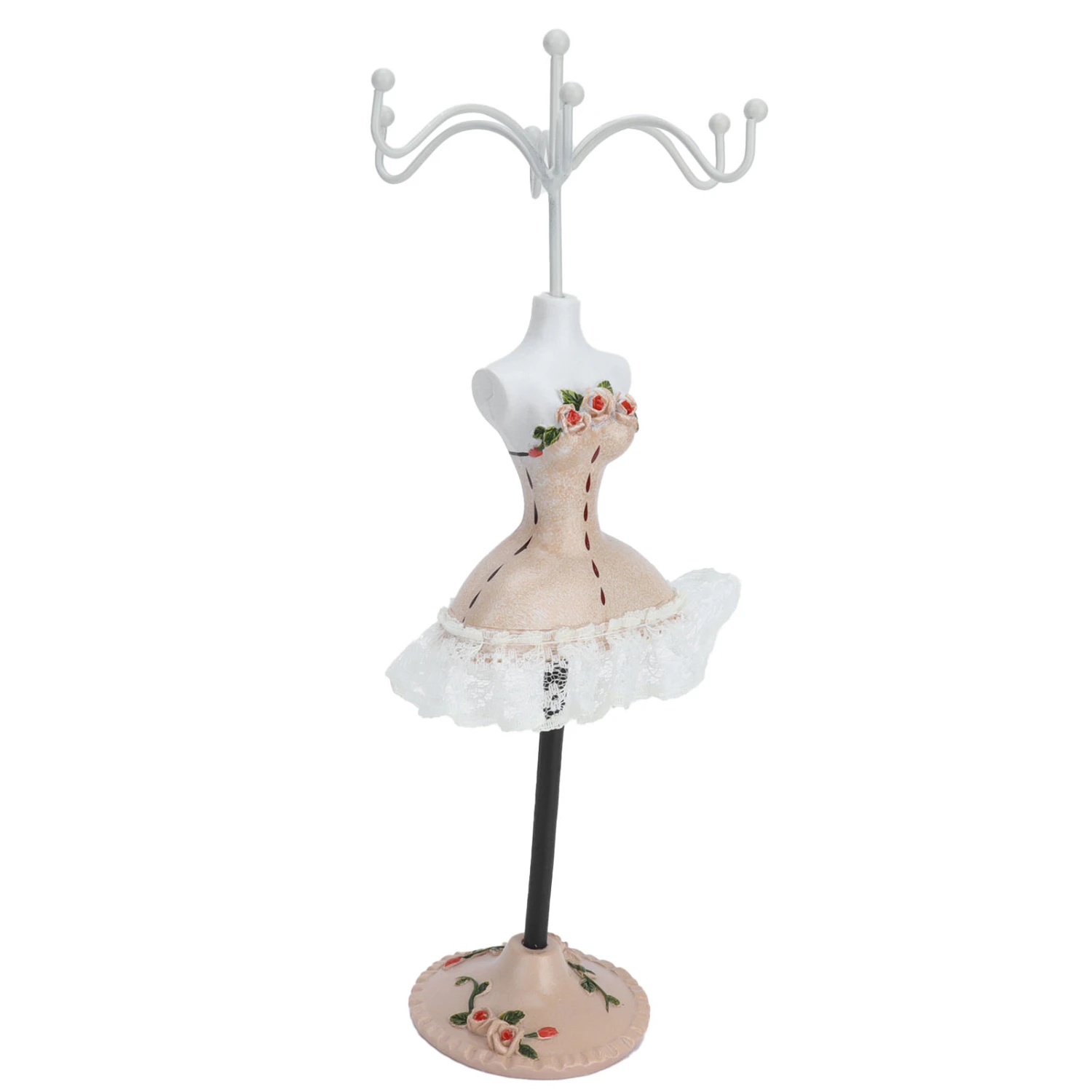 Jewelry Stand Display Earrings Necklace Storage Polyresin Doll Holder with Rotatable BracketChampagne 3