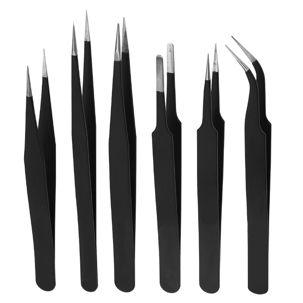 Steel Tweezers Set Black Flat Curved Mouth Tweezers for Watch Mobile Phone Repair