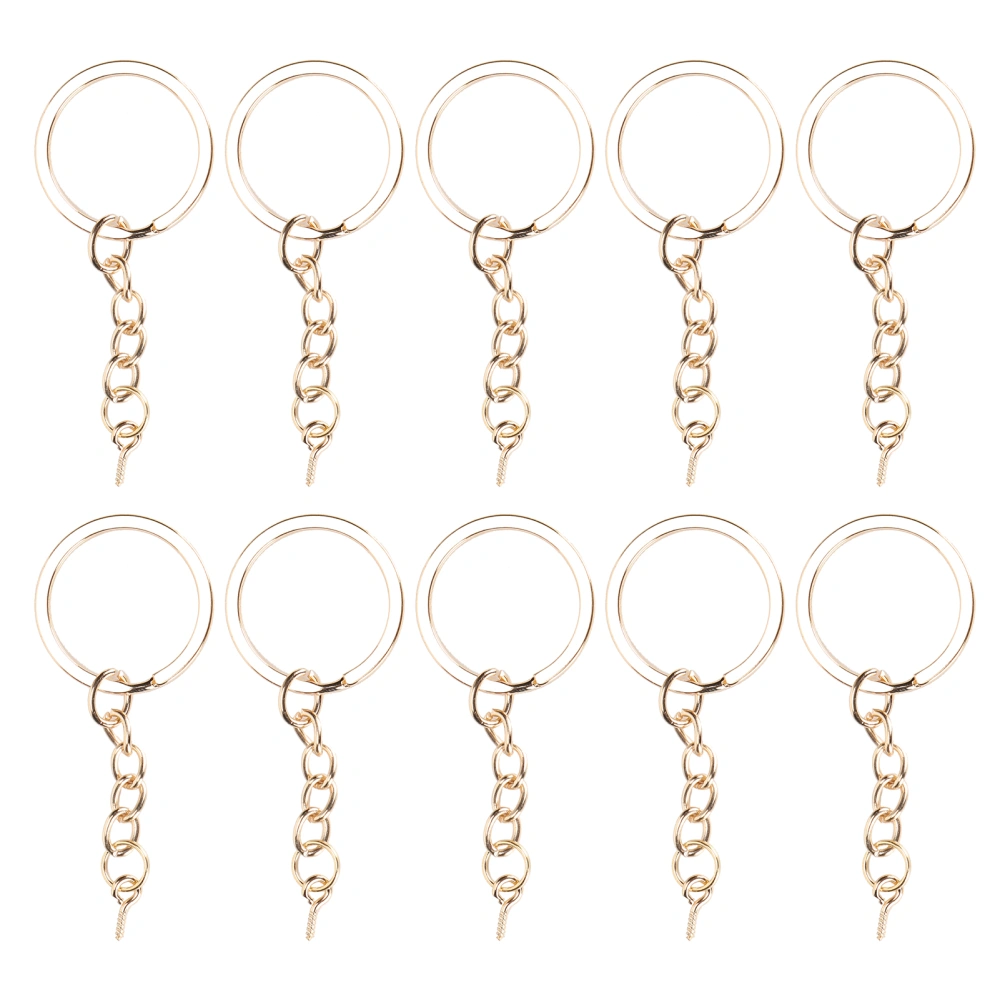 10pcs DIY Key Ring with Chain Portable Metal Key Chain Eye Screw Jewelry Pendant AccessoryGold 25mm