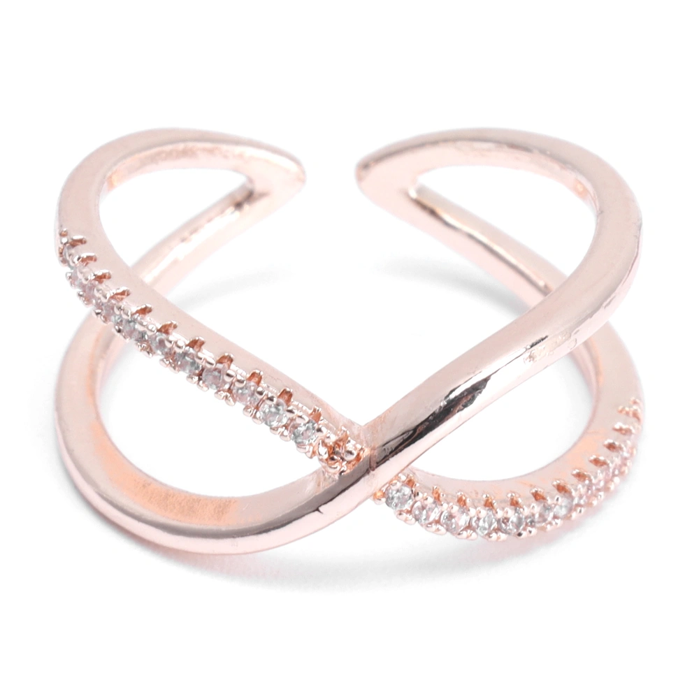 Fashionable Simple Style Open Cross Ring Women Shining Jewelry Ring Clothes AccessoryRose Gold