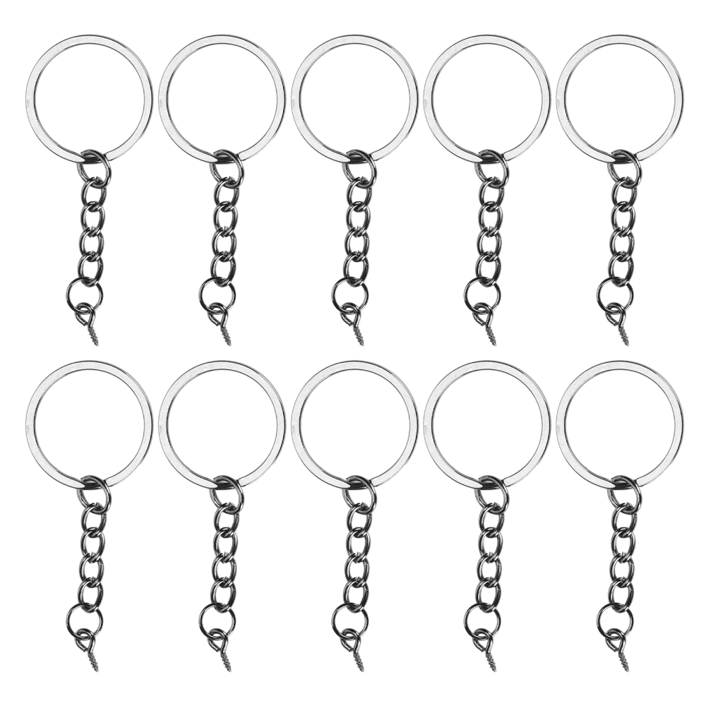 10pcs DIY Key Ring with Chain Portable Metal Key Chain Eye Screw Jewelry Pendant AccessoryGun Black 28mm