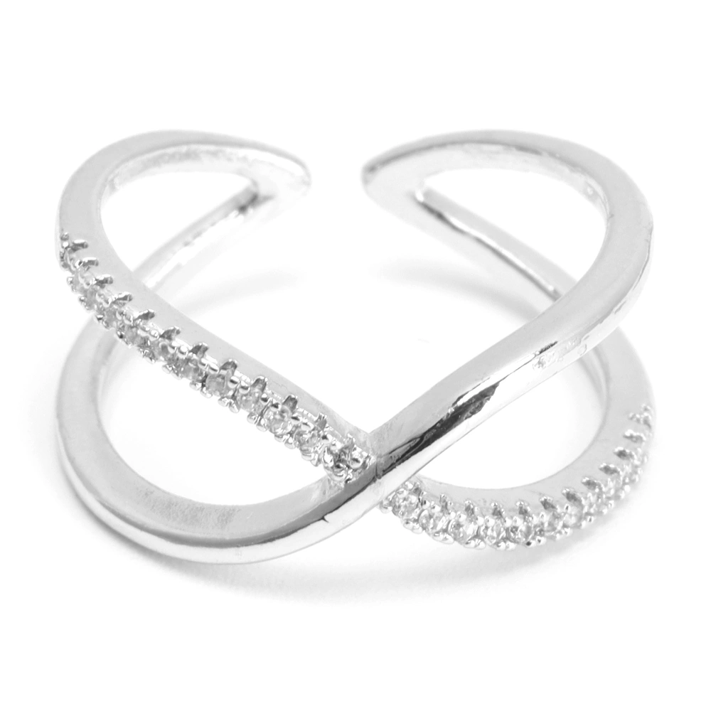 Fashionable Simple Style Open Cross Ring Women Shining Jewelry Ring Clothes AccessorySilver