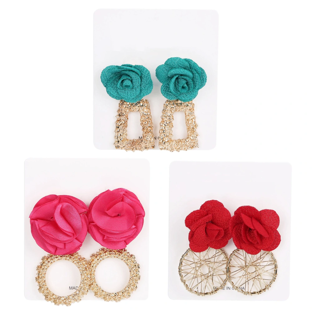 Alloy Fashionable Ear Studs Flower Shaped Pendant Earrings Jewelry Accessory Gift