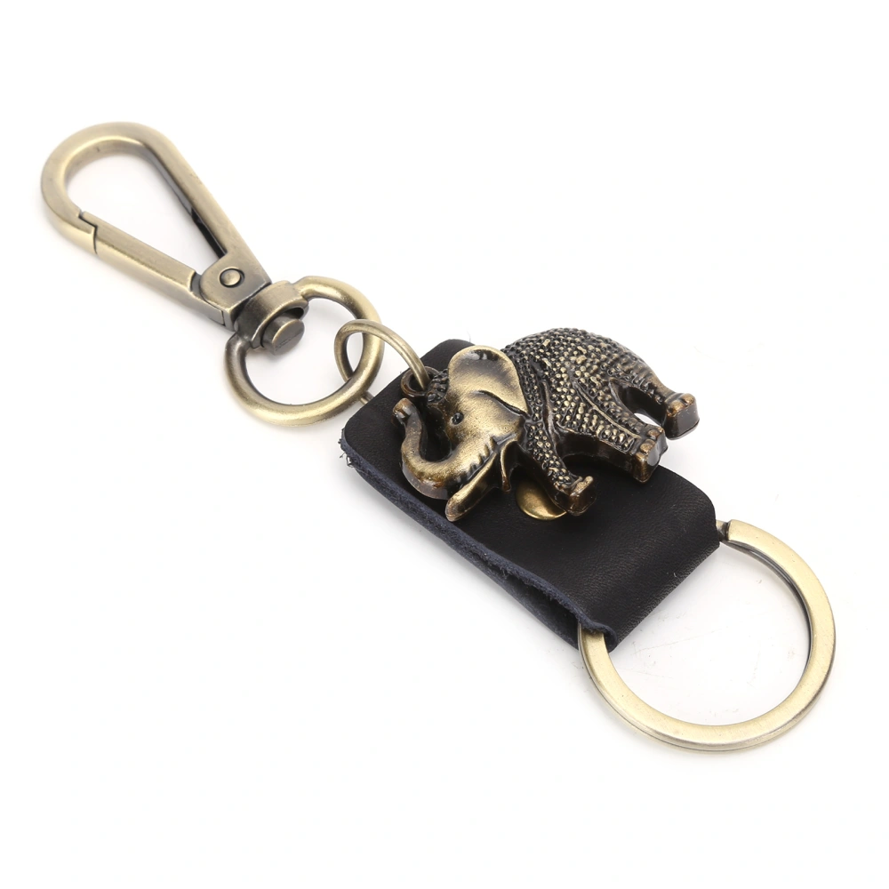 2Pcs Key Chains Elephant Shape Metal Cowhide Car Keychain Retro Leather Pendant GiftsBlack