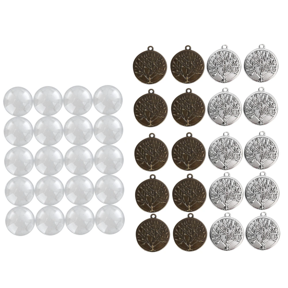 40pcs Retro Metal Round Pendant Base Tray Glass Domes Sheet Jewelry DIY Tool Accessory