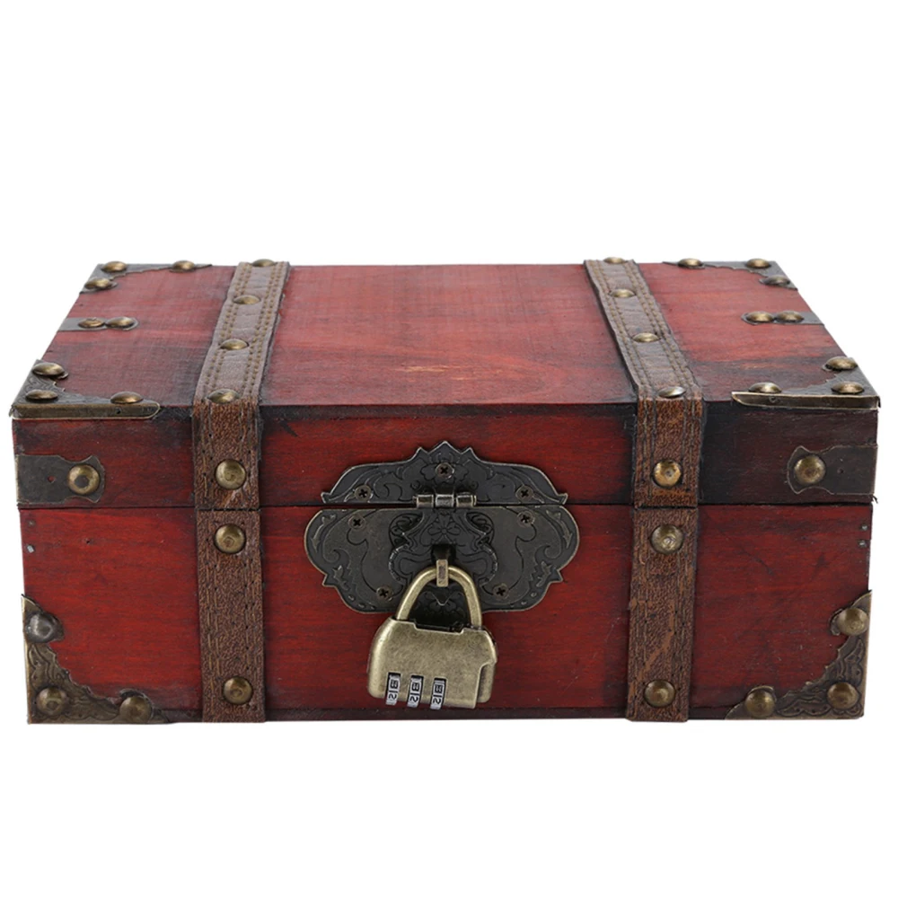 Vintage Wooden Storage Box Decorative Treasure Jewelry Chest with Lock Home Decoration(6282-2301GK10 Rouge Verrou )