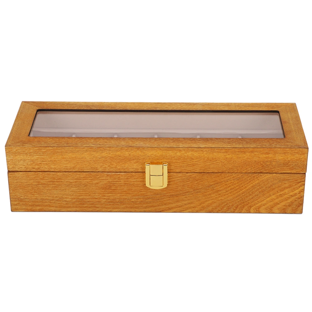 Wooden 6 Grid Watch Display Box Transparent Window Watch Storage Box Case