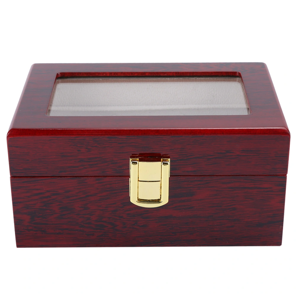 Wooden 3 Grid Watch Display Box Transparent Window Watch Storage Box (Red)