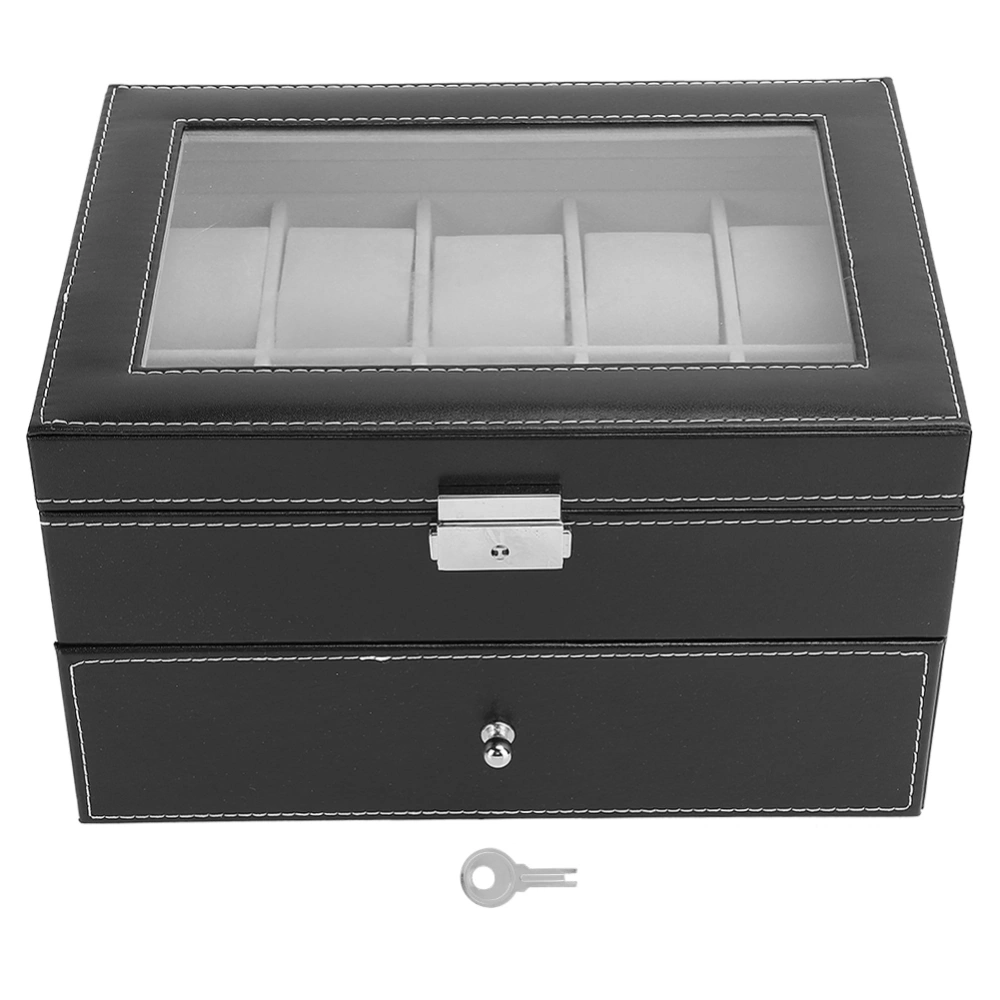 Double Layer Watch Box Case 20 Grid Watch Storage Case Watch Box Container (Black)