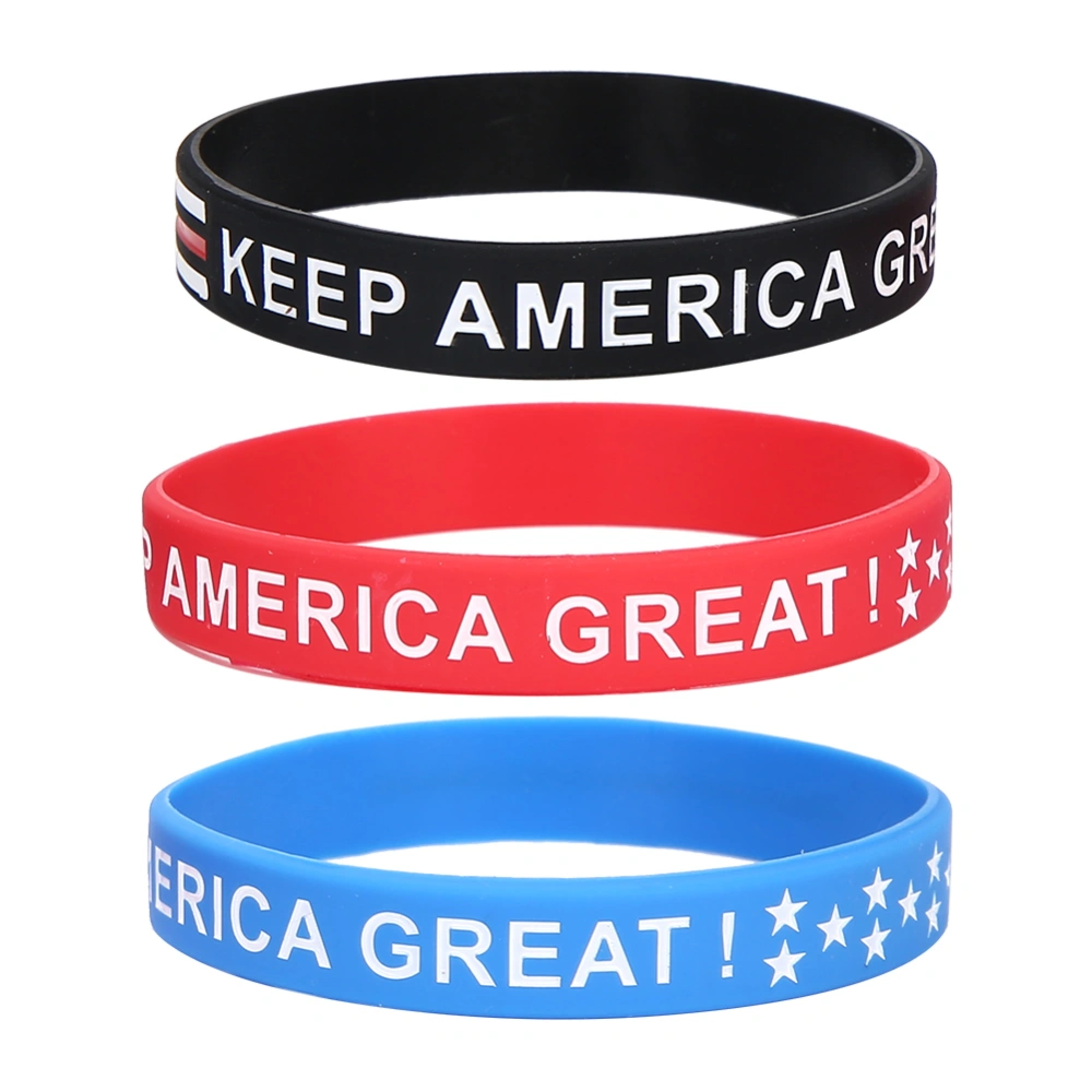 3pcs Silicone Elastic Wristband Unisex Special Letter Colorful Patriotic Bracelet