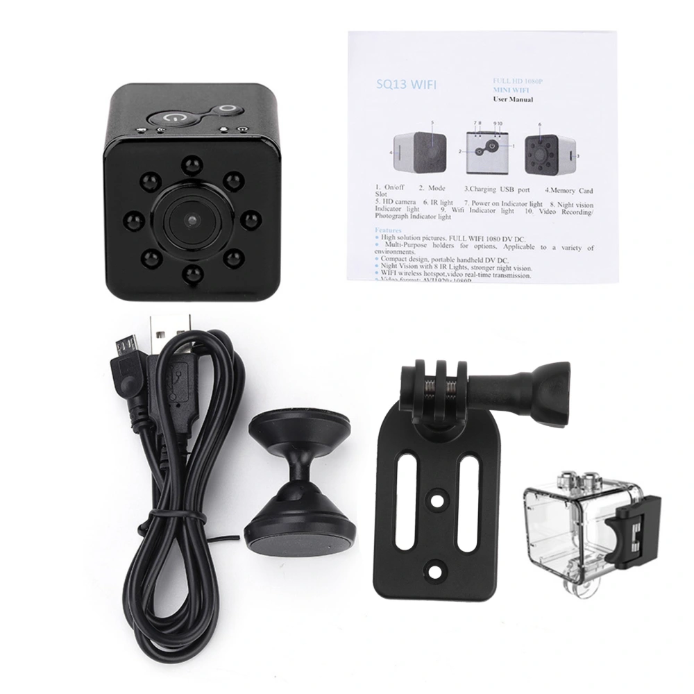 Portable Mini 1080P HD Infrared WiFi Action Camera Sports Camcorder Kit with Mounts Black