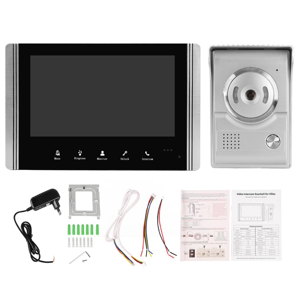 Video Doorbell TFT LCD Display 2 Way Talk Touch Button for Home Villa Apartment EU Plug 100V to 240V