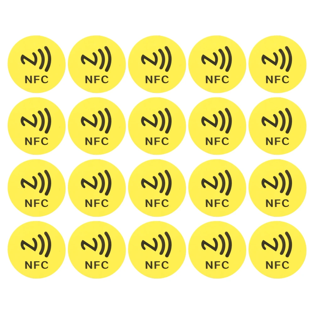 20PCS NFC Stickers PET 40mm Lightweight Readable Writable NFC Tags Phone Back Stickers Yellow