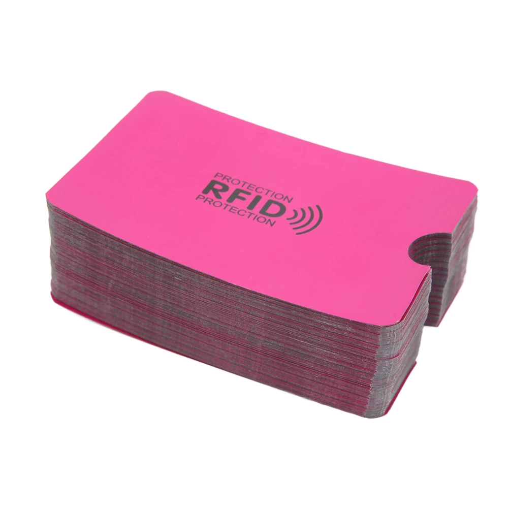 100 Pcs Card Blocking Sleeves Snug Fit Foil Anti Scan Theft Magnetic Protection Portable Protection Card Holder Pink