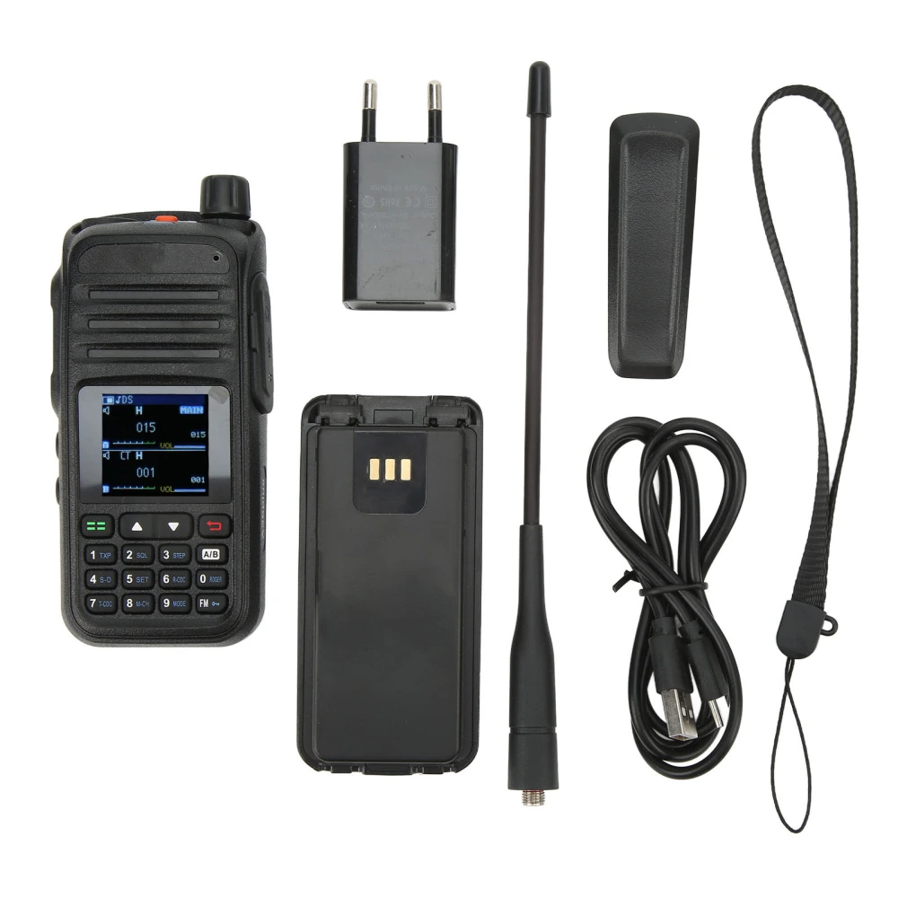 2 Way Radio Portable UHF VHF AM FM Multiband Transceiver Walkie Talkie with Antenna 5W AC100‑240V EU Plug