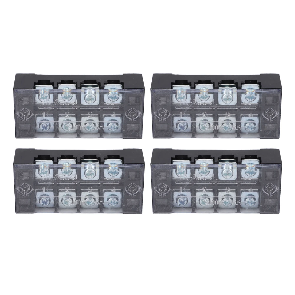 Terminal Strip Dual Row Screw Clamp High Current Wire Terminal Block with Cover 600V 25A 4pcs 4 Position (2504)