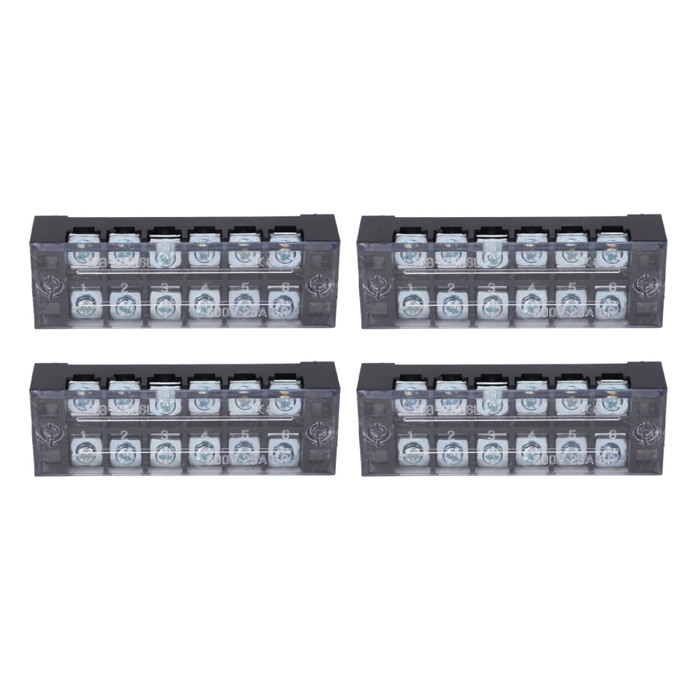 Terminal Strip Dual Row Screw Clamp High Current Wire Terminal Block with Cover 600V 25A 4pcs 6 Position (2506)