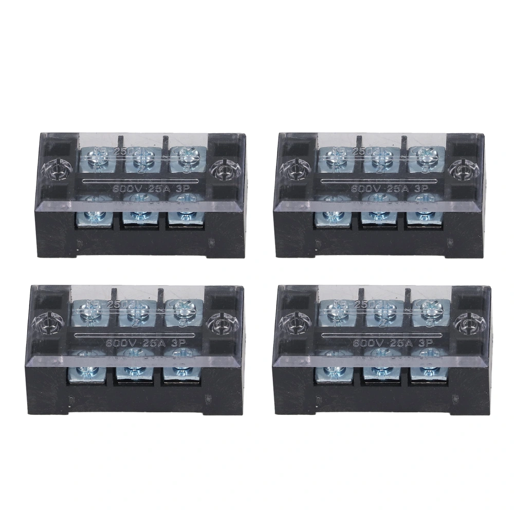 4pcs Wire Barrier Block Terminal Strip Professional High Current TB Fixed Screw Clamp Terminal Blocks Strip 600V 25A 3 Bits (2503)