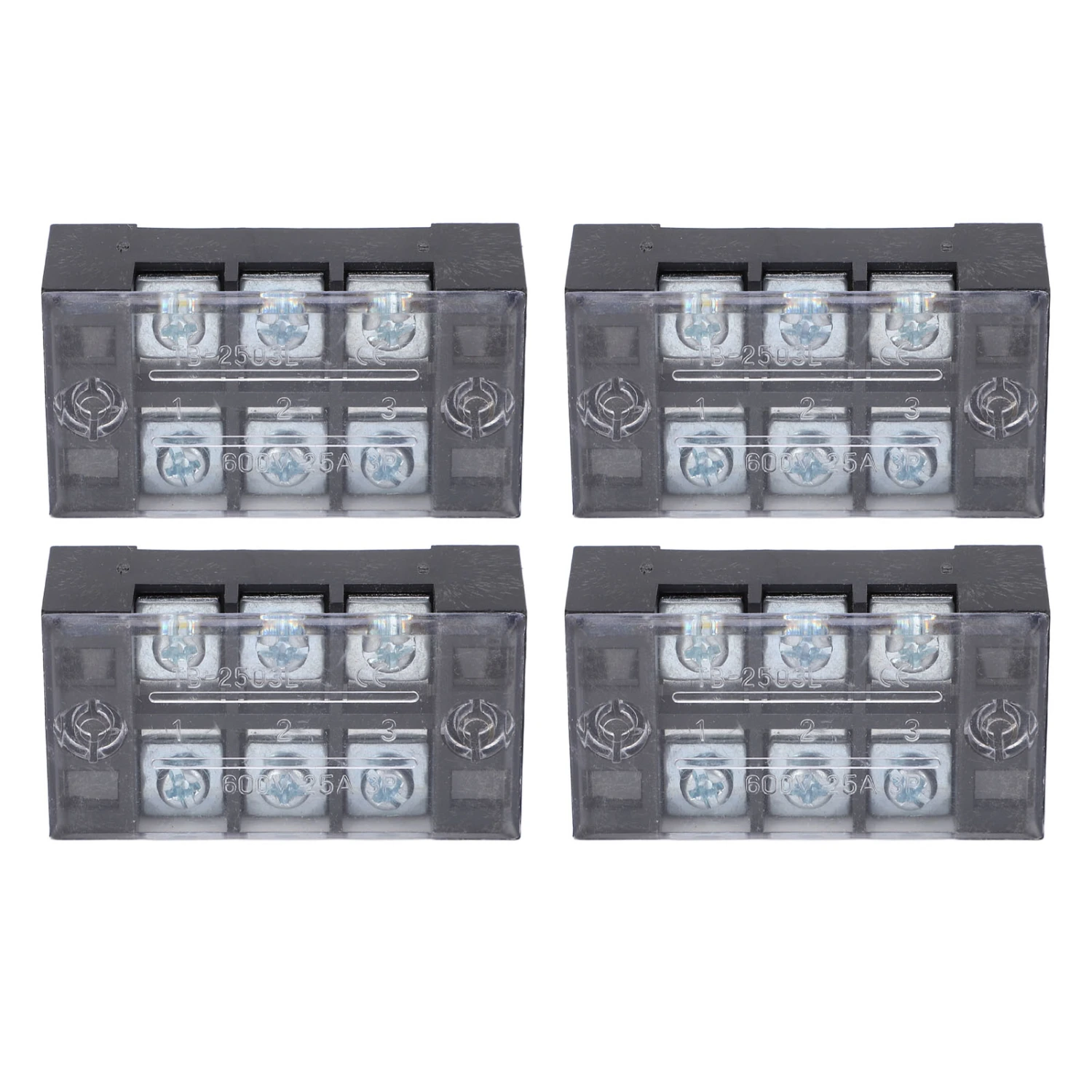 Terminal Strip Dual Row Screw Clamp High Current Wire Terminal Block with Cover 600V 25A 4pcs 3 Position (2503)