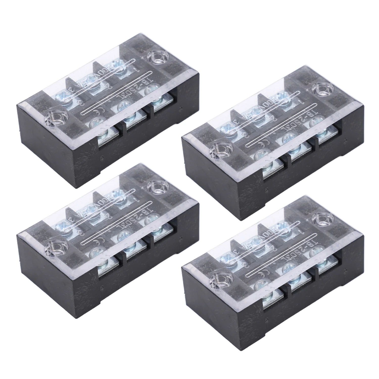 Terminal Strip Dual Row Screw Clamp High Current Wire Terminal Block with Cover 600V 25A 4pcs 3 Position (2503)