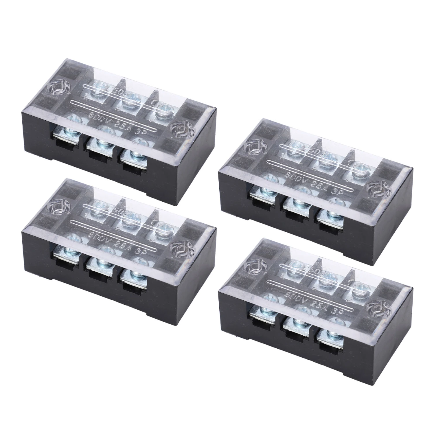 Terminal Strip Dual Row Screw Clamp High Current Wire Terminal Block with Cover 600V 25A 4pcs 3 Position (2503)