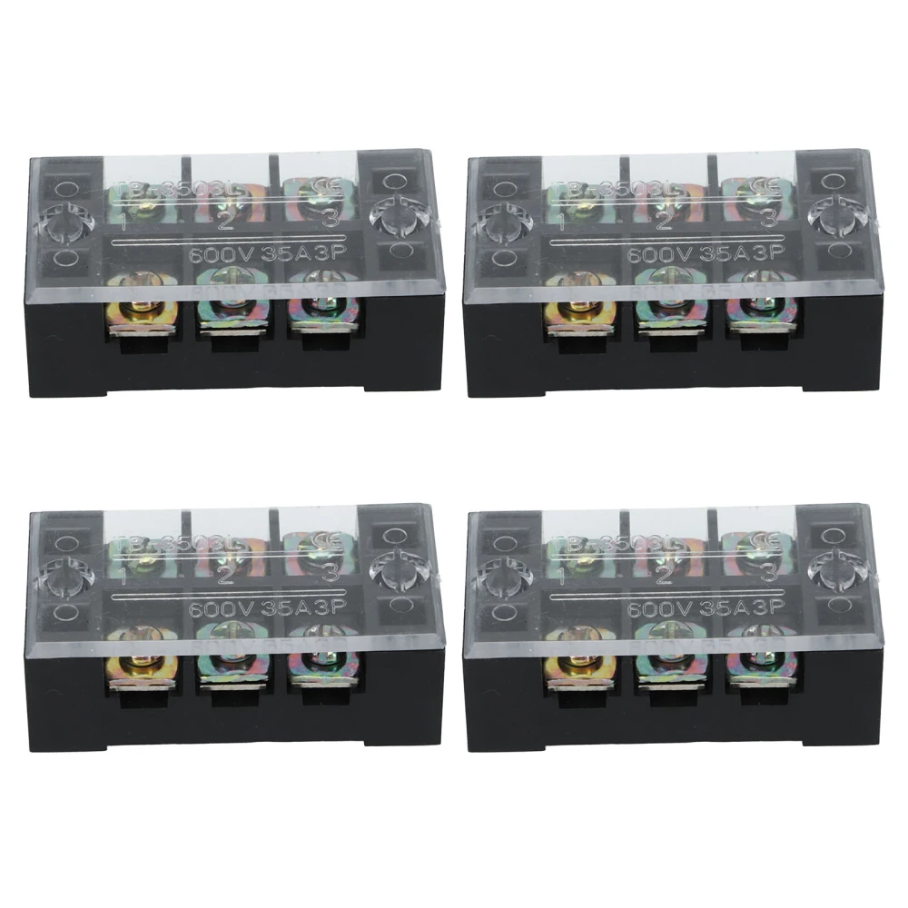 4Pcs Terminal Strip Block TB Fixed Large Current Copper Contactor Circuit Terminal Block 600V 35A 3 Positions