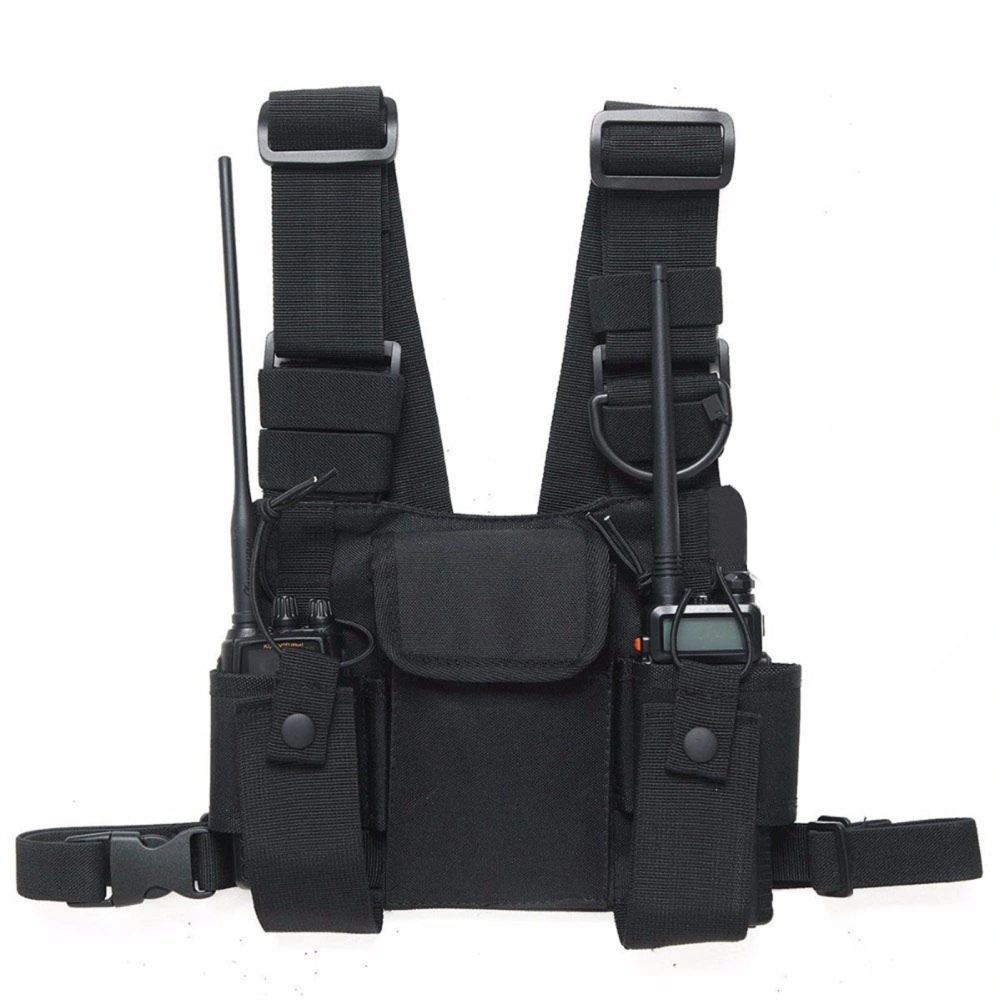 Chest Harness Rig Bag Streetwear Vest Walkie Talkie Radio Holder Chest Pocket for Outdoor Rescue Public Security Black