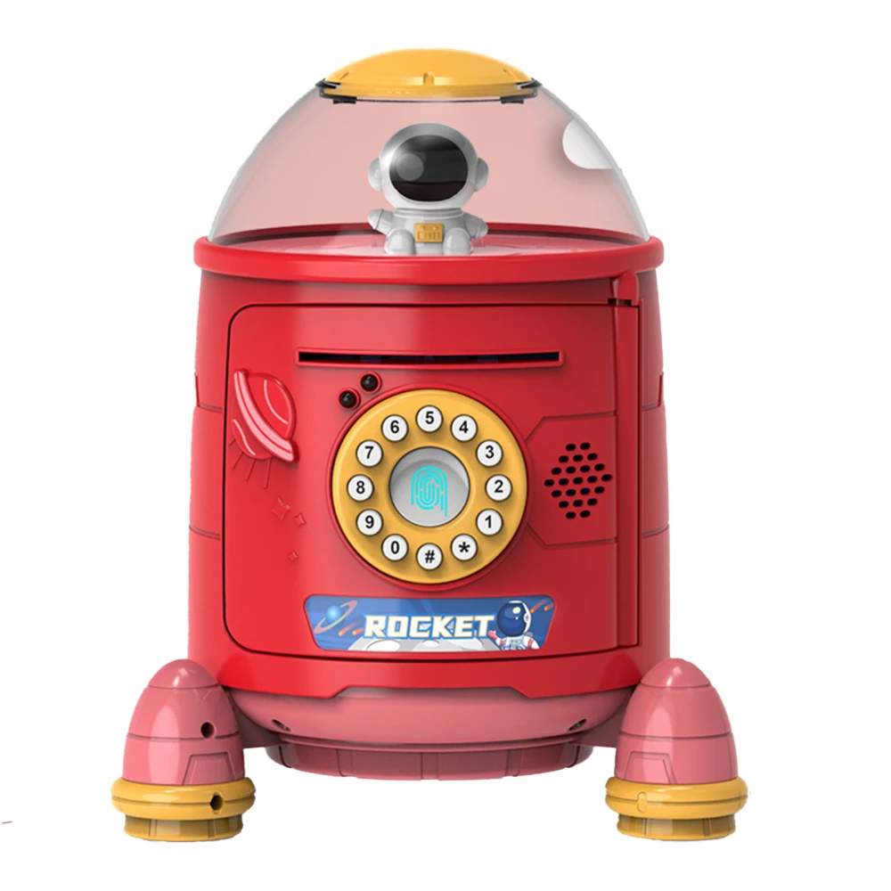 Rocket Piggy Bank Password Cute Coin Bank Intelligent Voice Reminder for Kids Boys Girls Red