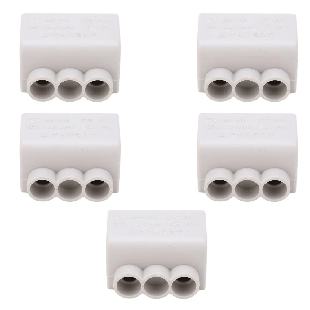 5pcs Quick Terminal Blocks Professional 1 in 2 Out Brass High Power Inline Junction Connector Box 1000V