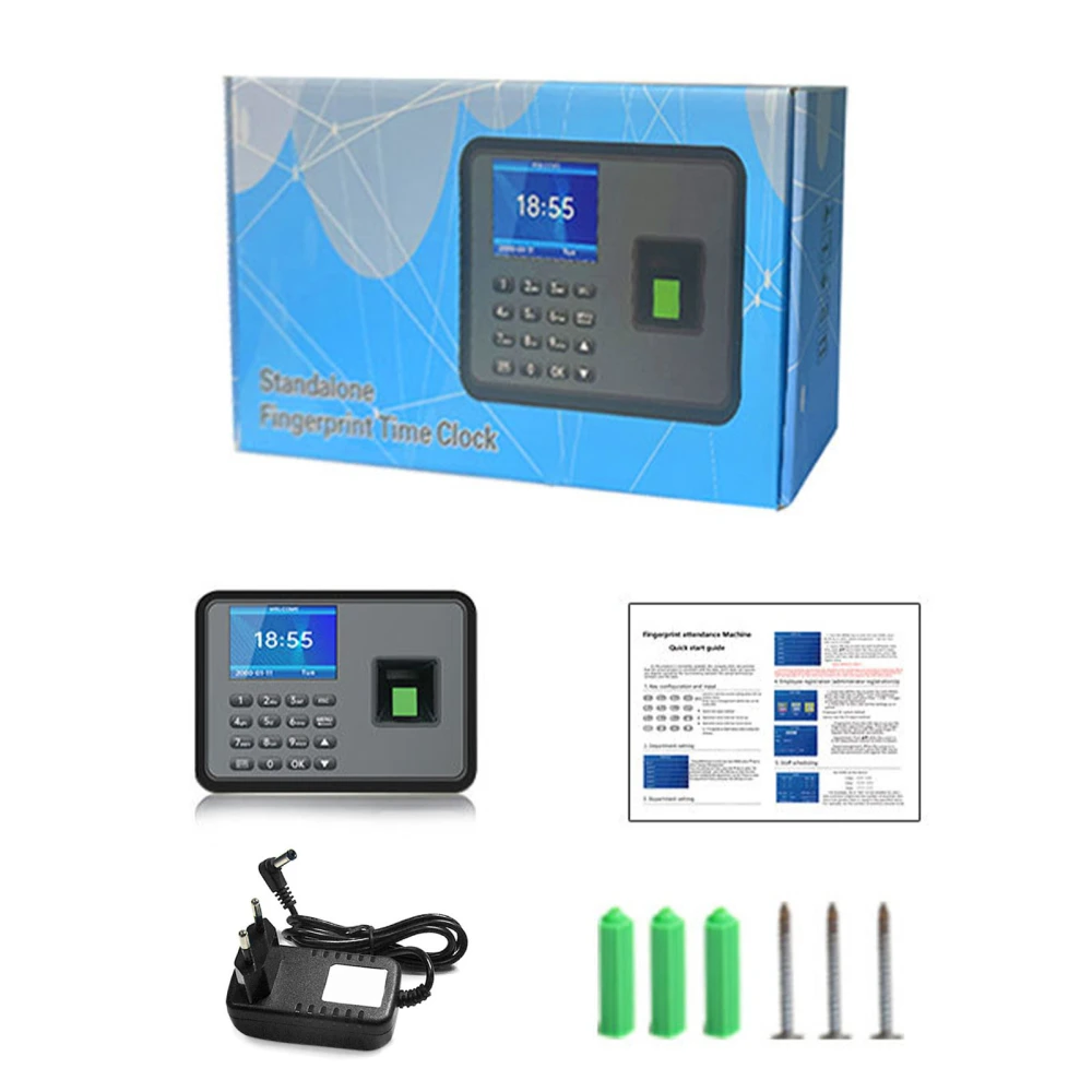 Fingerprint Password Attendance Machine Employee Checking in Recorder Time Punch Clock Office Access Control System EU Plug