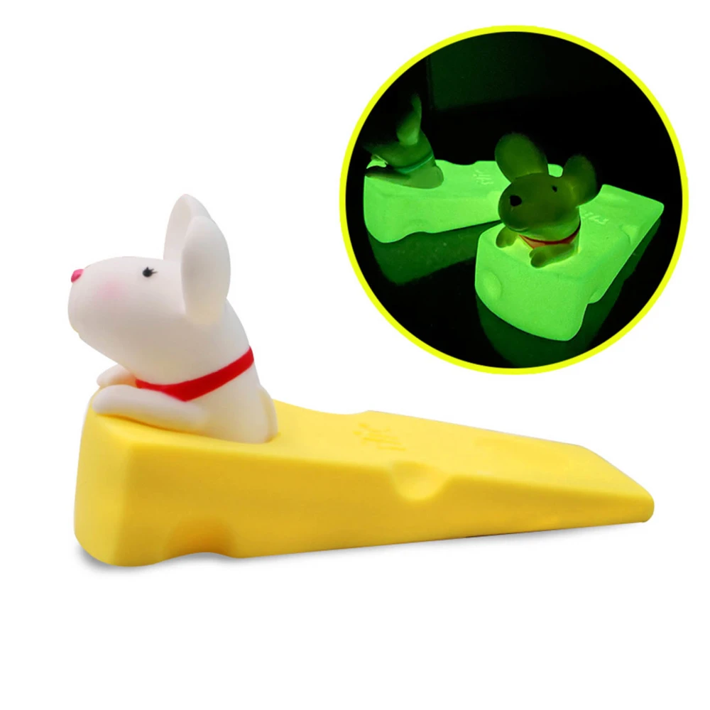 Cute Animal Door Stoper Punch Free Silent Prevent Slipping Funny Decorative Door Stopper for Home Office White Rat Noctilucent