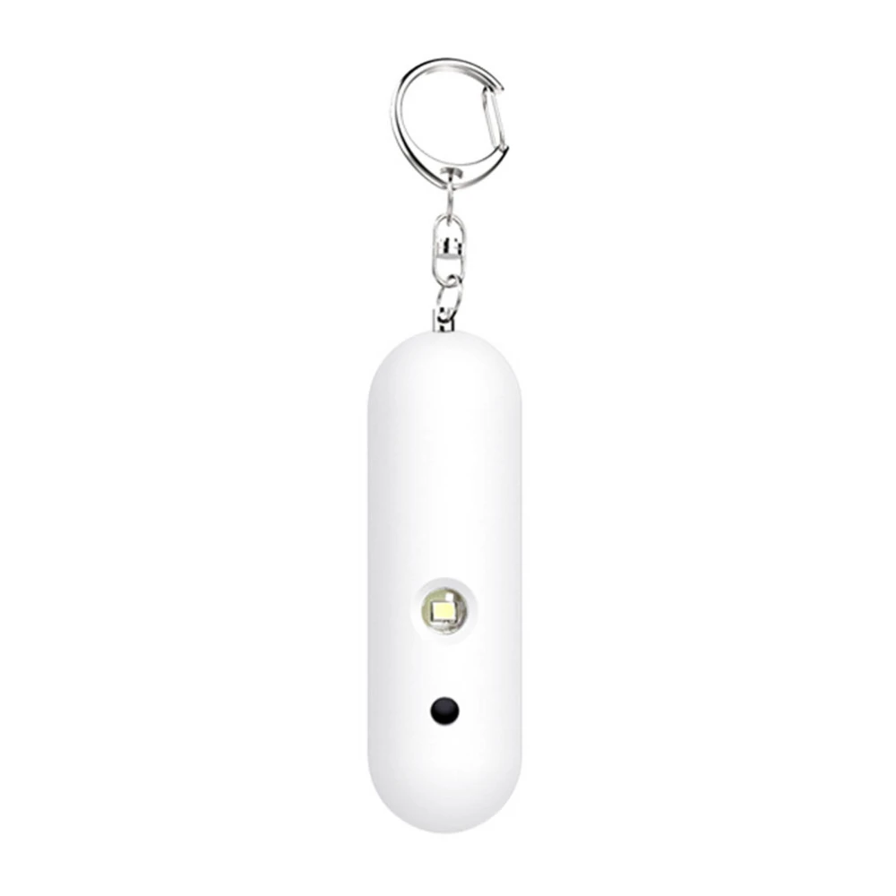 Keychain Personal Security Alarm High Decibel Double Horn Waterproof Portable LED Strobe Light for Women Children White